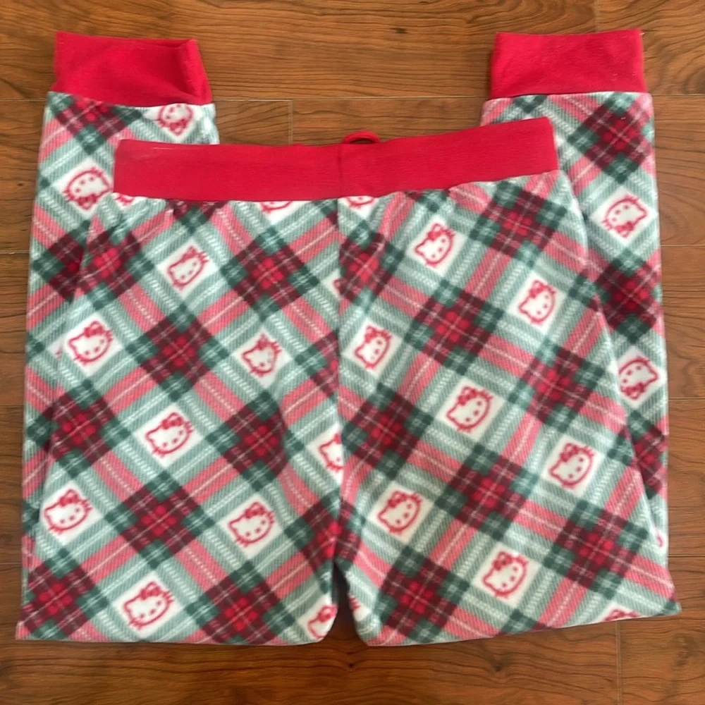 Aeropostale Hello Kitty Red and Green Plaid Fleece Joggers Pajama Pants